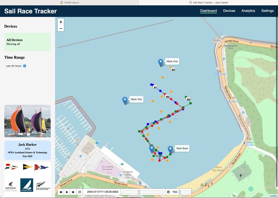 Leaflet web dashboard showing boat tracks